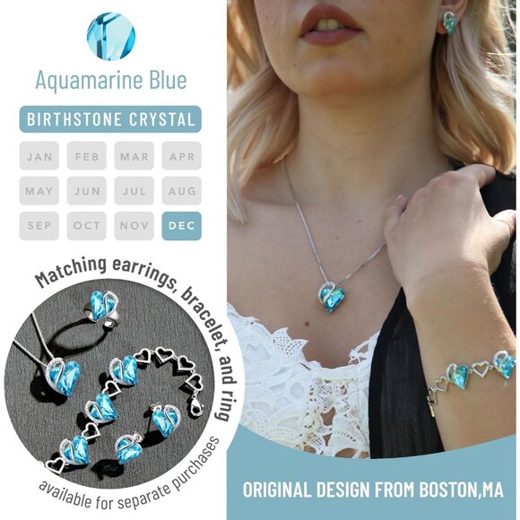 Infinity Love Birthstone Heart Pendant Aquamarine Blue Necklace Women Mom Silver - Picture 4 of 8